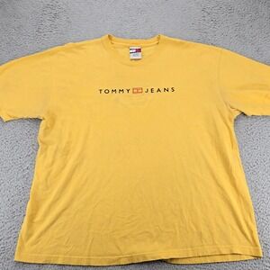 Tommy Jeans Shirt Mens XXL Yellow Embroidered Vintage‎ 90s Y2K Short Sleeve